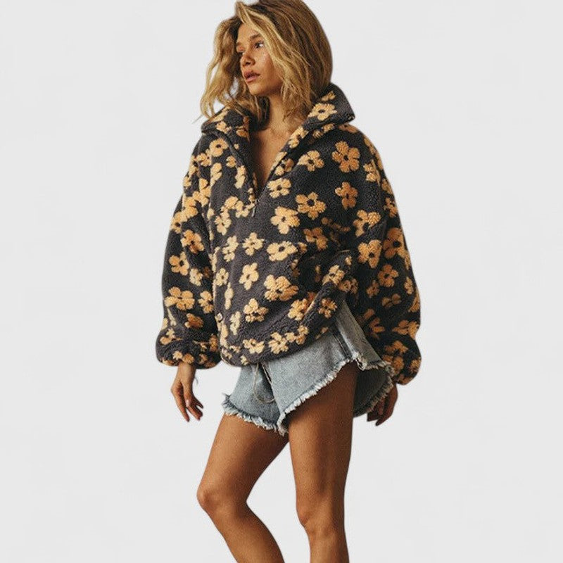 Delysanne | Floral Print Half-Zip Sweater