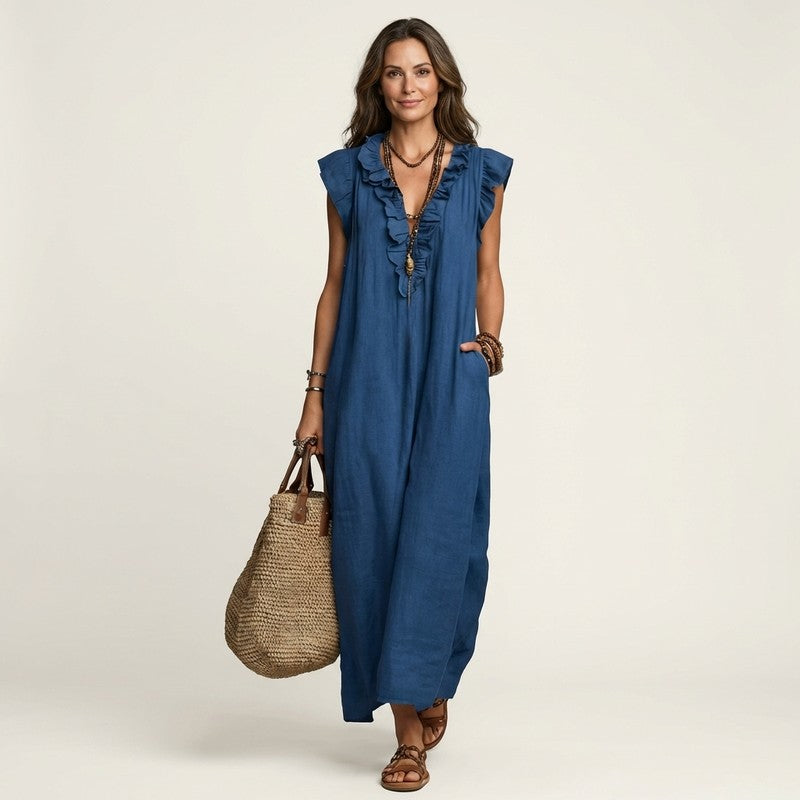 Olivia | Ruffled Neckline Maxi Dress