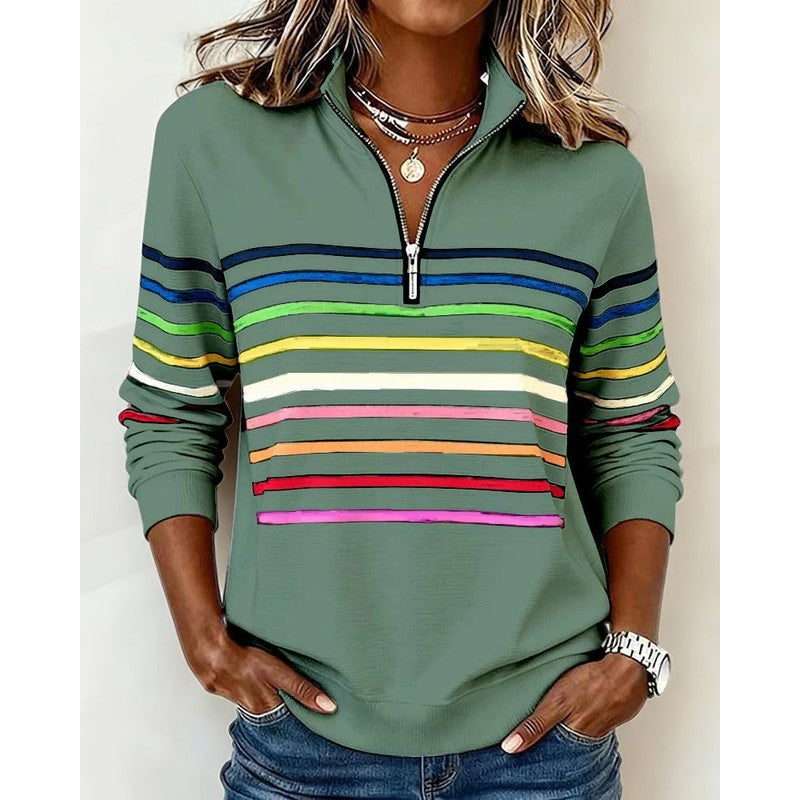 Eleanor | Striped Relaxed Quarter-Zip Sweater