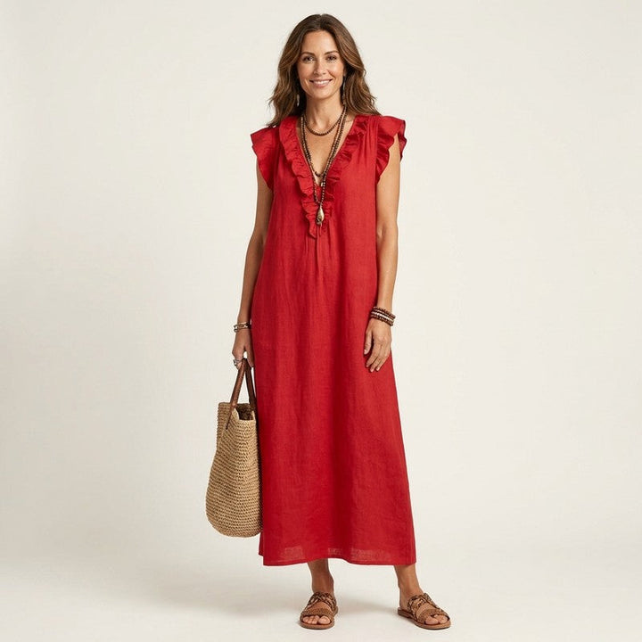 Olivia | Ruffled Neckline Maxi Dress