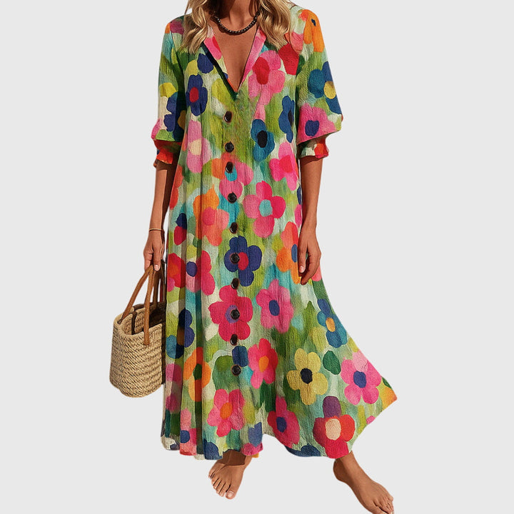 Isabella | Women's Printed Button-Front Maxi Dress