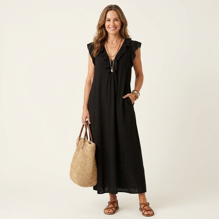 Olivia | Ruffled Neckline Maxi Dress
