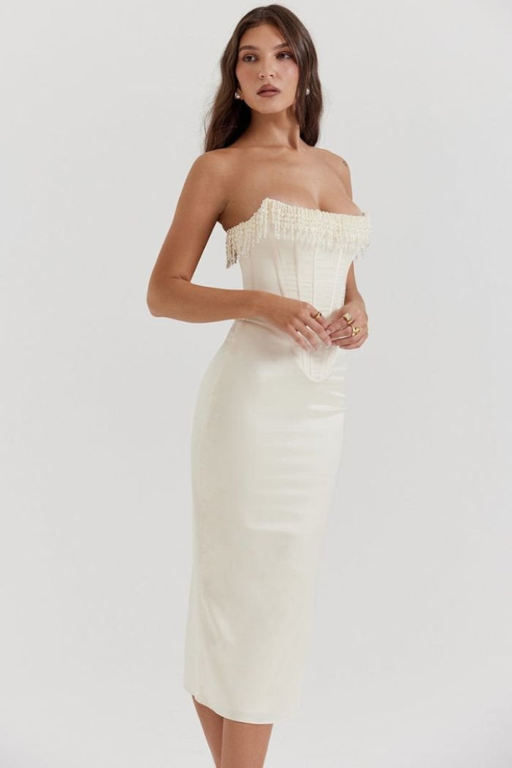 Sharlene | Beaded Corset Midi Dress