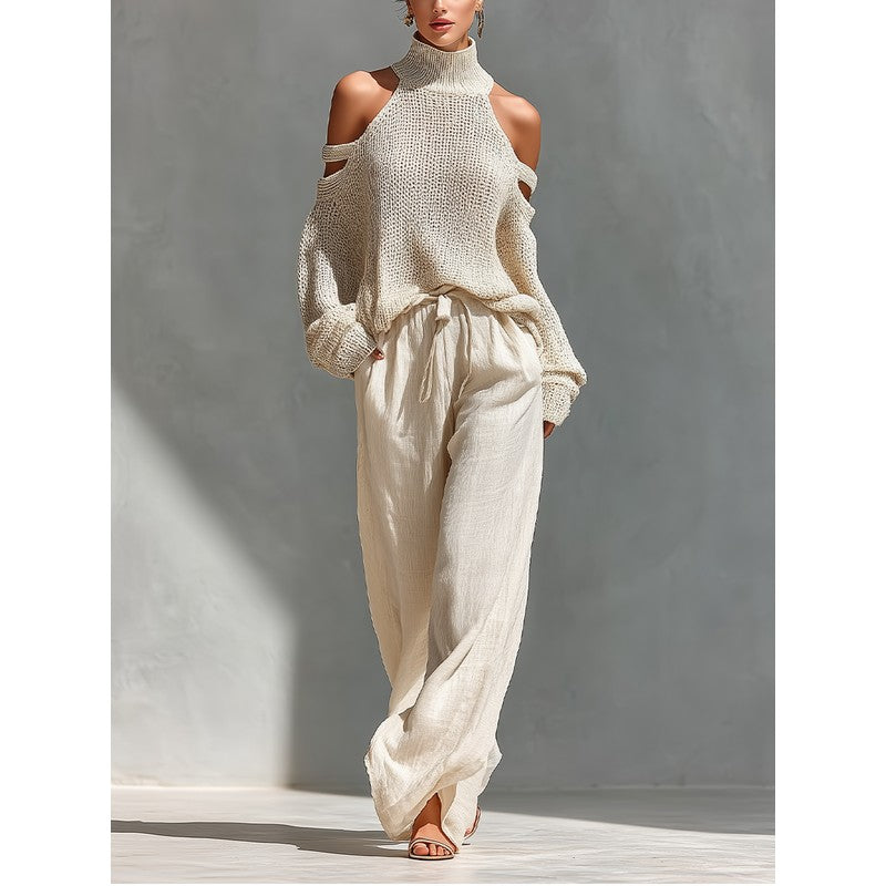 Eloise | Knit Cold-Shoulder Top and Wide-Leg Trouser Set