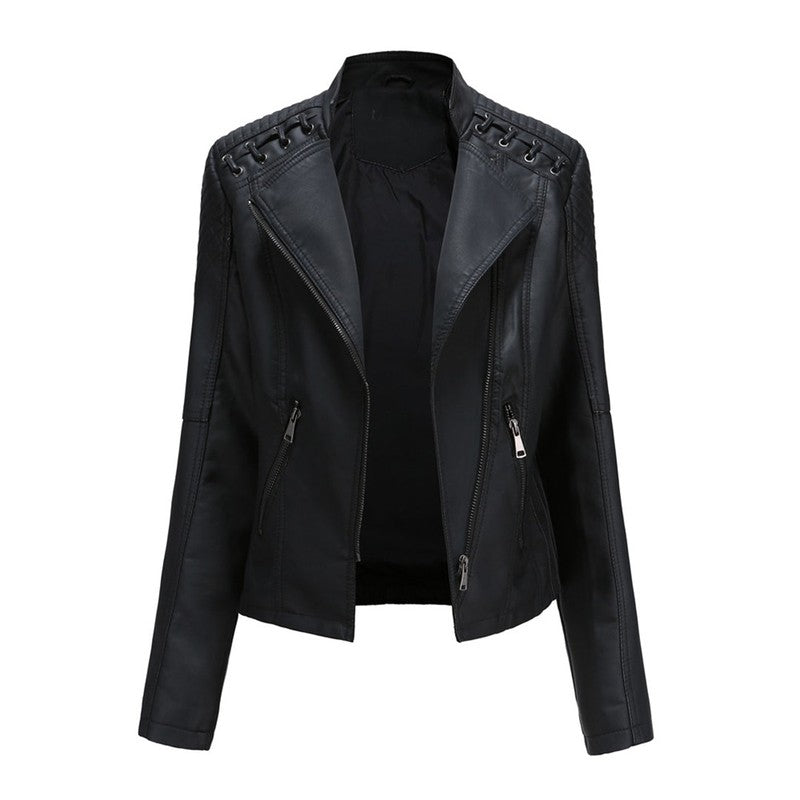 Eleanor | Asymmetrical Grommet-Trim Moto Jacket
