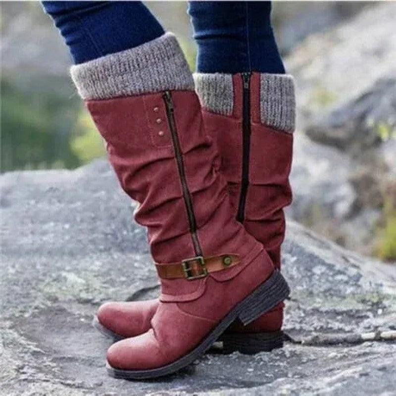 Women Knit-Cuff Knee-High Boots