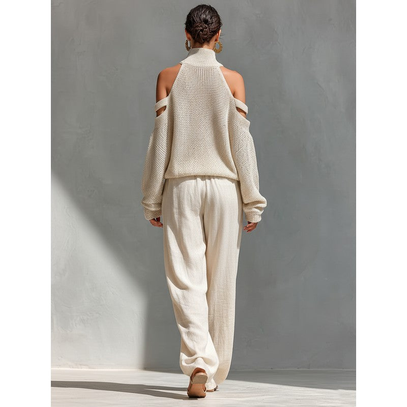 Eloise | Knit Cold-Shoulder Top and Wide-Leg Trouser Set
