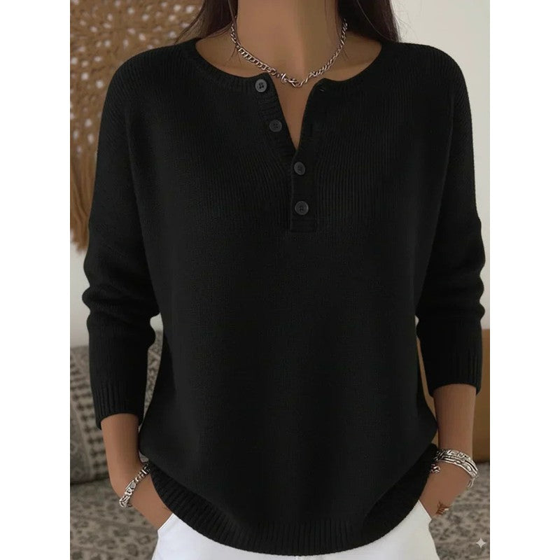 Helena | Relaxed Ribbed Henley Sweater