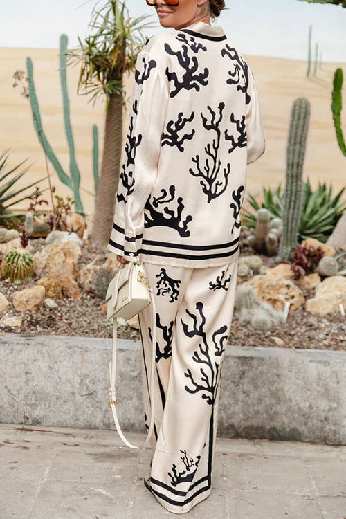 Isabella | Women's Floral Print Shirt & Wide-Leg Pant Set
