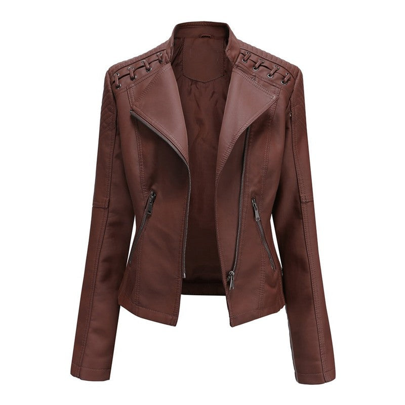 Eleanor | Asymmetrical Grommet-Trim Moto Jacket