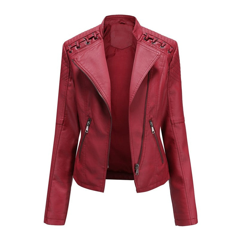Eleanor | Asymmetrical Grommet-Trim Moto Jacket
