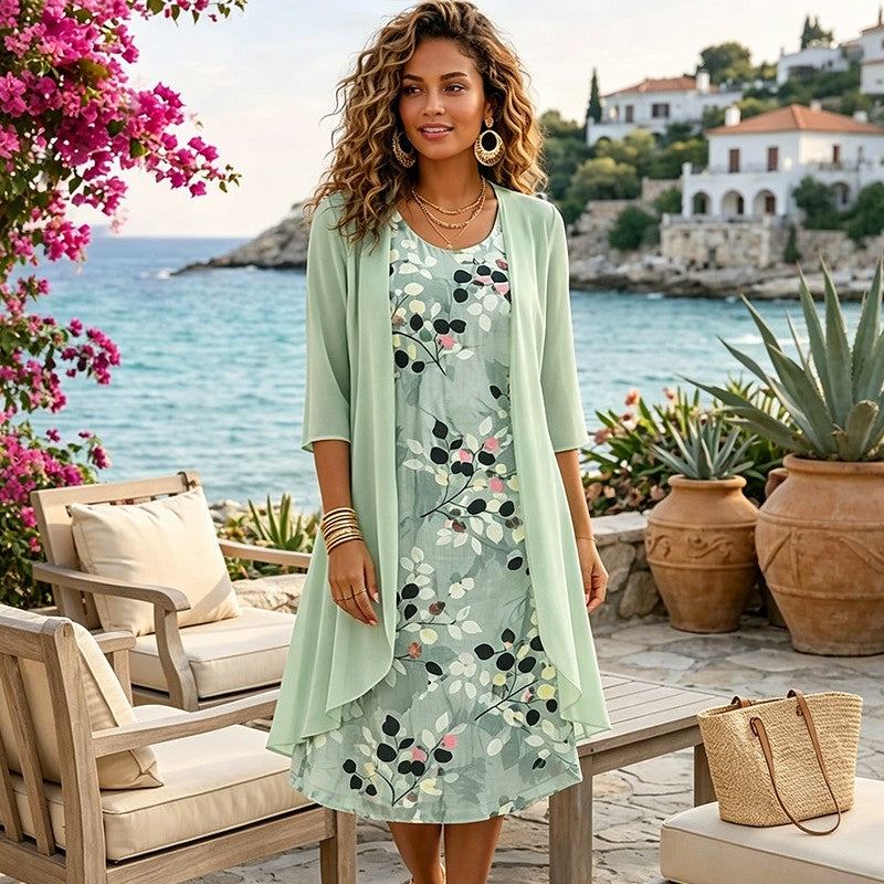 Audrey | Floral Print Dress and Cardigan Set