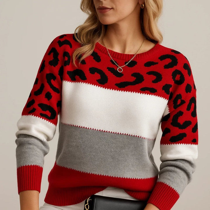 Pascaline | Leopard-Print Colour-Block Knitted Sweater