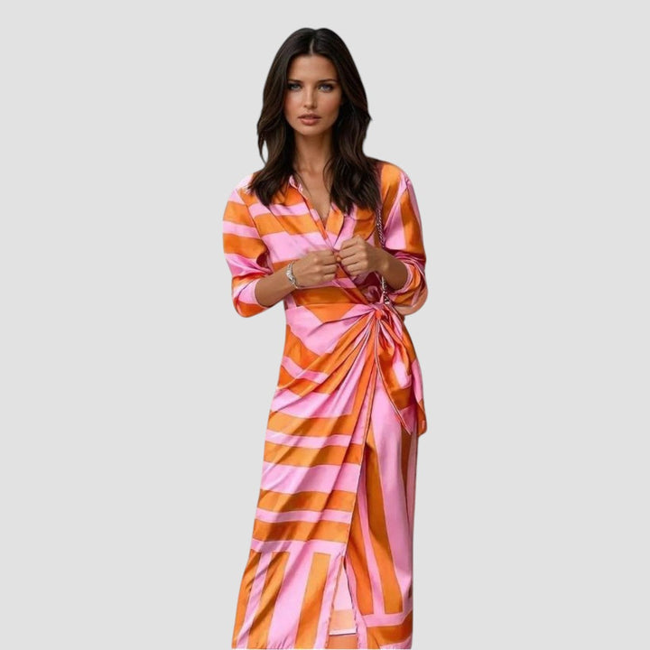 Valentina | Women's Abstract Print Long-Sleeve Wrap Midi Dress