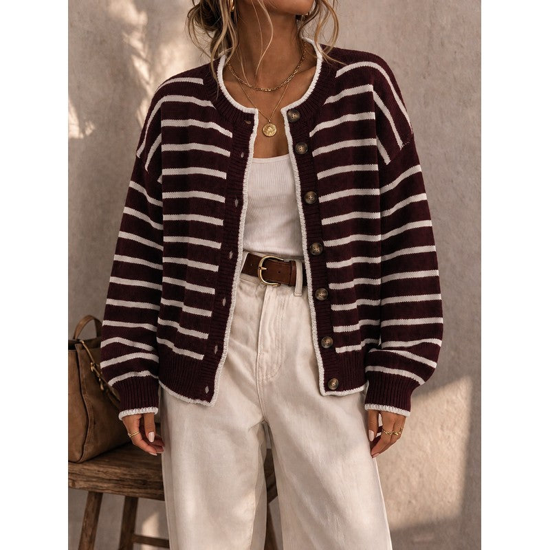 Céliane | Striped Knit Open-Front Cardigan