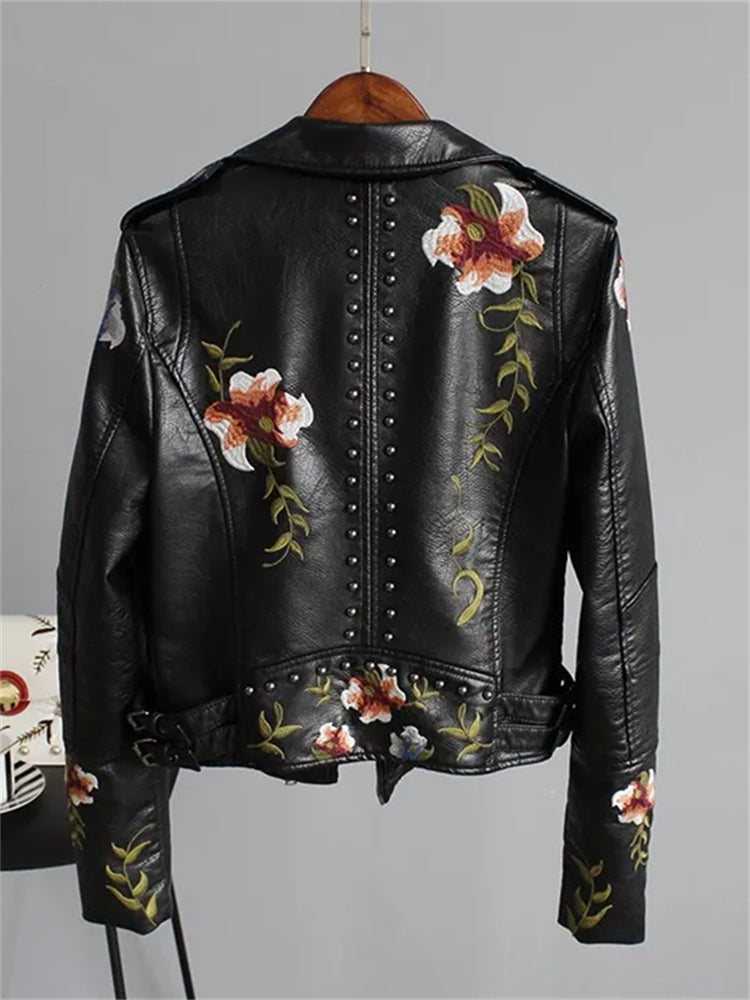 Evangeline | Women's Embroidered Biker Jacket