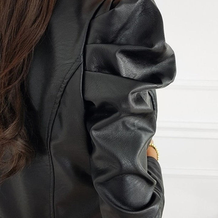 Antonella | Black Pleated Leather Jacket for Women