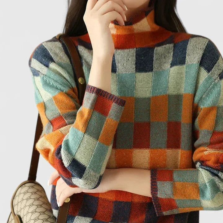 Florentiaa | Colorful Check Turtleneck Sweater