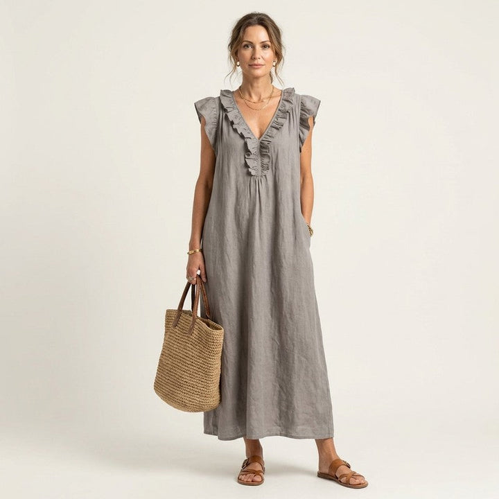 Olivia | Ruffled Neckline Maxi Dress