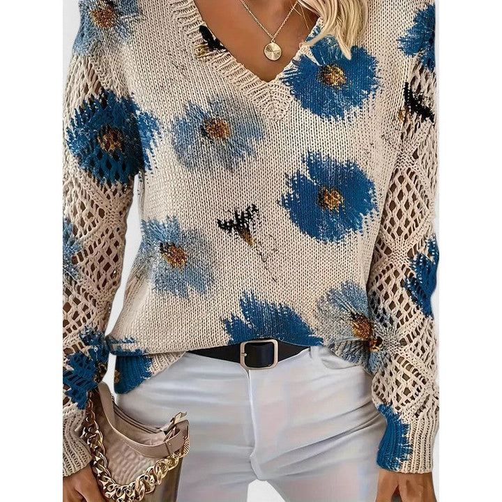 Aubrielynn | Floral Print V-Neck Knit Sweater