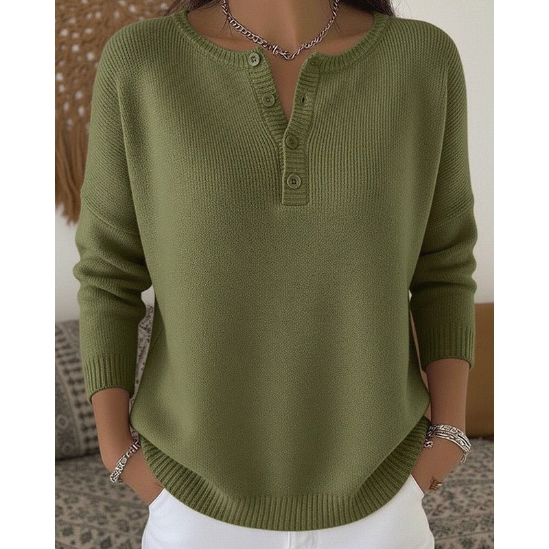 Helena | Relaxed Ribbed Henley Sweater