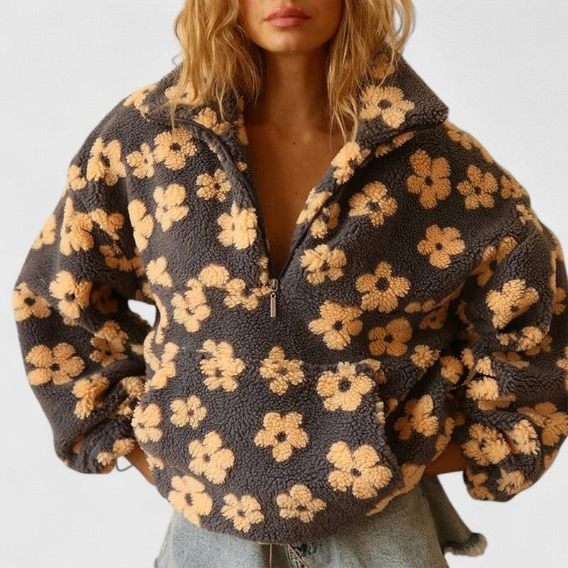 Delysanne | Floral Print Half-Zip Sweater