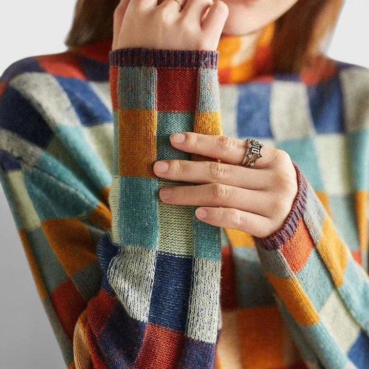 Florentiaa | Colorful Check Turtleneck Sweater