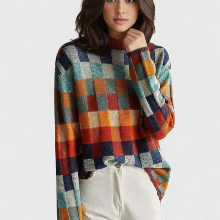 Florentiaa | Colorful Check Turtleneck Sweater