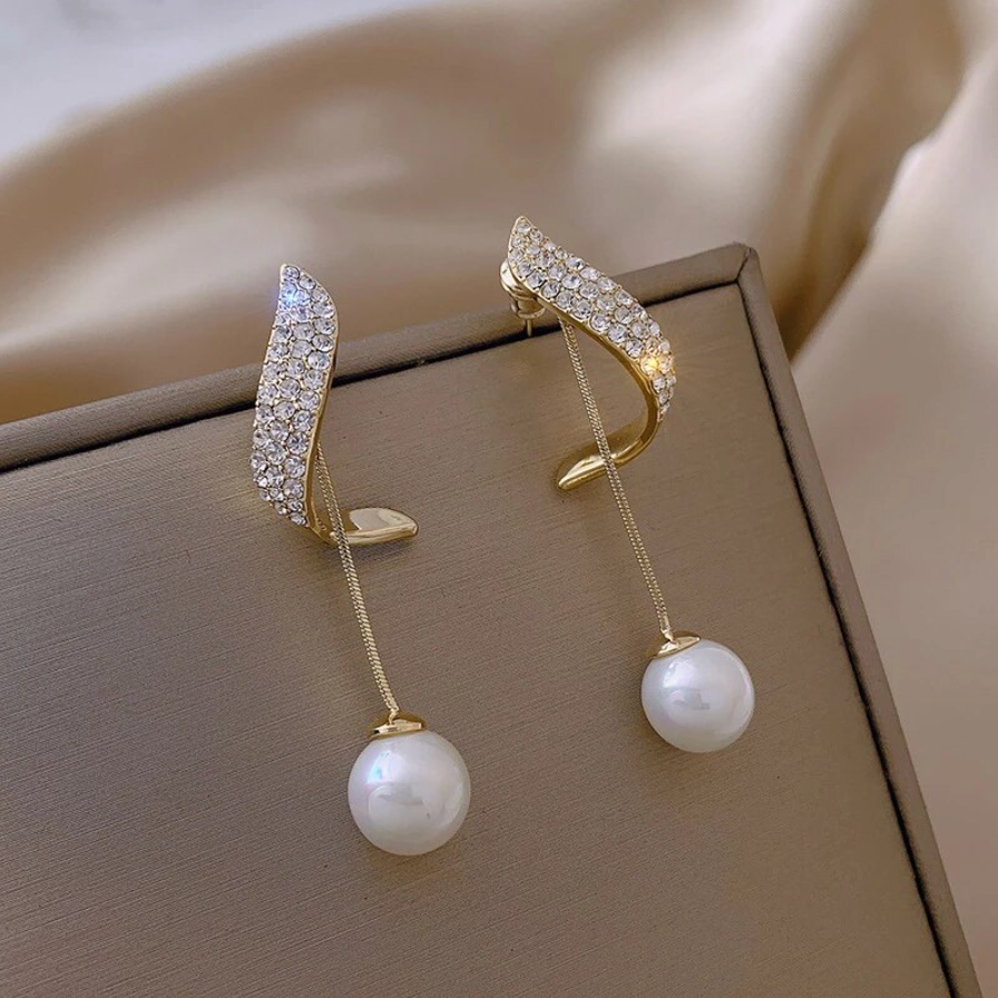 Pearl and Zirconia Dangle Earrings