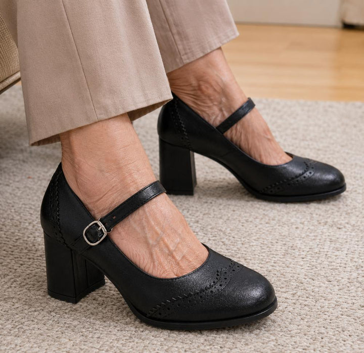 Kristenyah | Brogue Block Heel Mary Jane Shoes