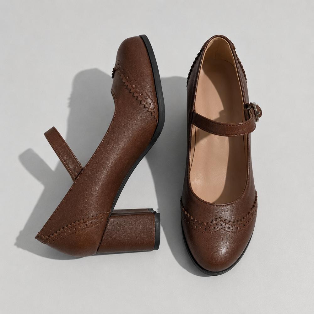 Kristenyah | Brogue Block Heel Mary Jane Shoes