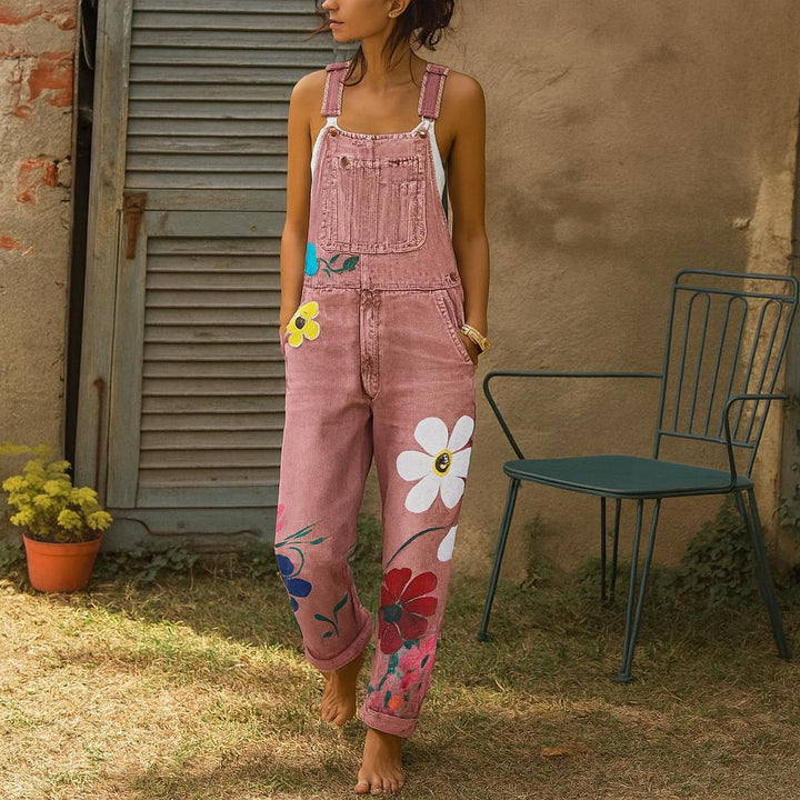 Jessica | Stylish Denim Jumpsuit with Floral Pattern