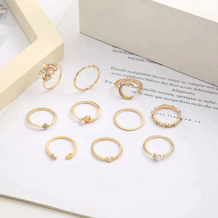 10 Pack of Bohemian Silver and Gold Rings