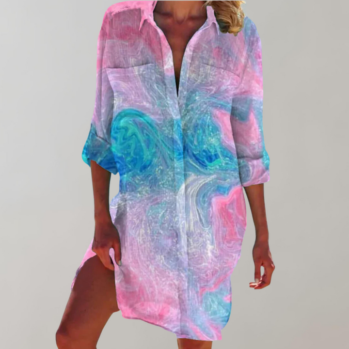 Rhiannon | Abstract Print Shirt Midi Dress