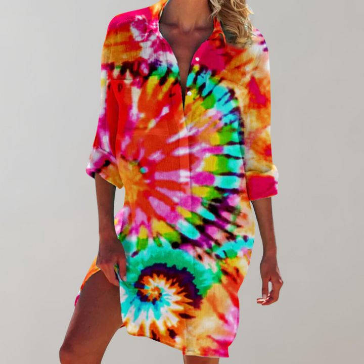 Rhiannon | Abstract Print Shirt Midi Dress