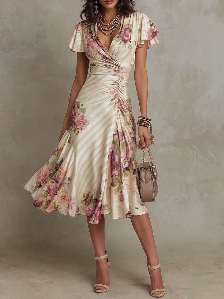 Liana | Ruched Floral Midi Dress