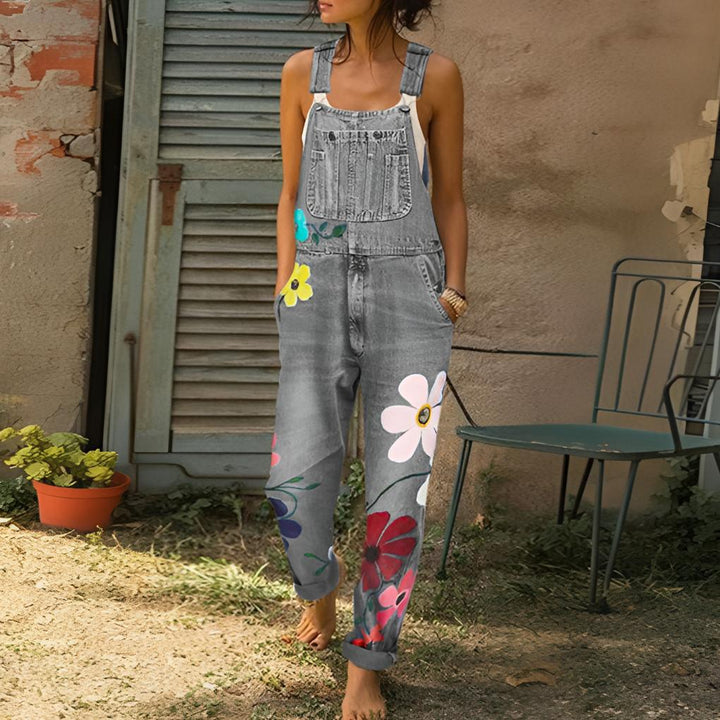 Jessica | Stylish Denim Jumpsuit with Floral Pattern