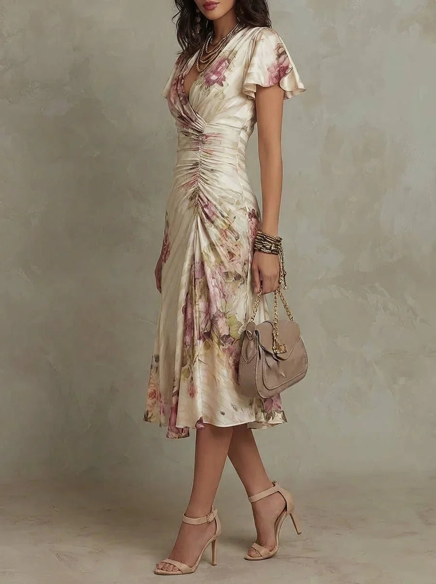 Liana | Ruched Floral Midi Dress