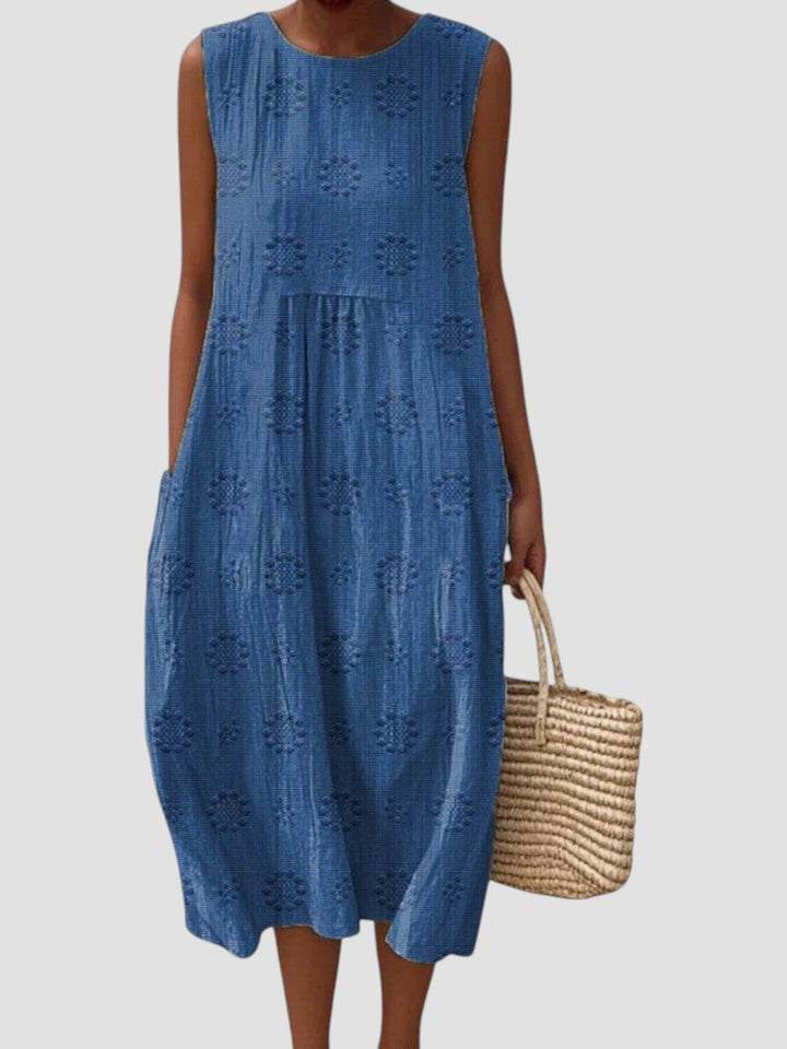 Elodie | Women's Sleeveless Textured Linen Midi Dress