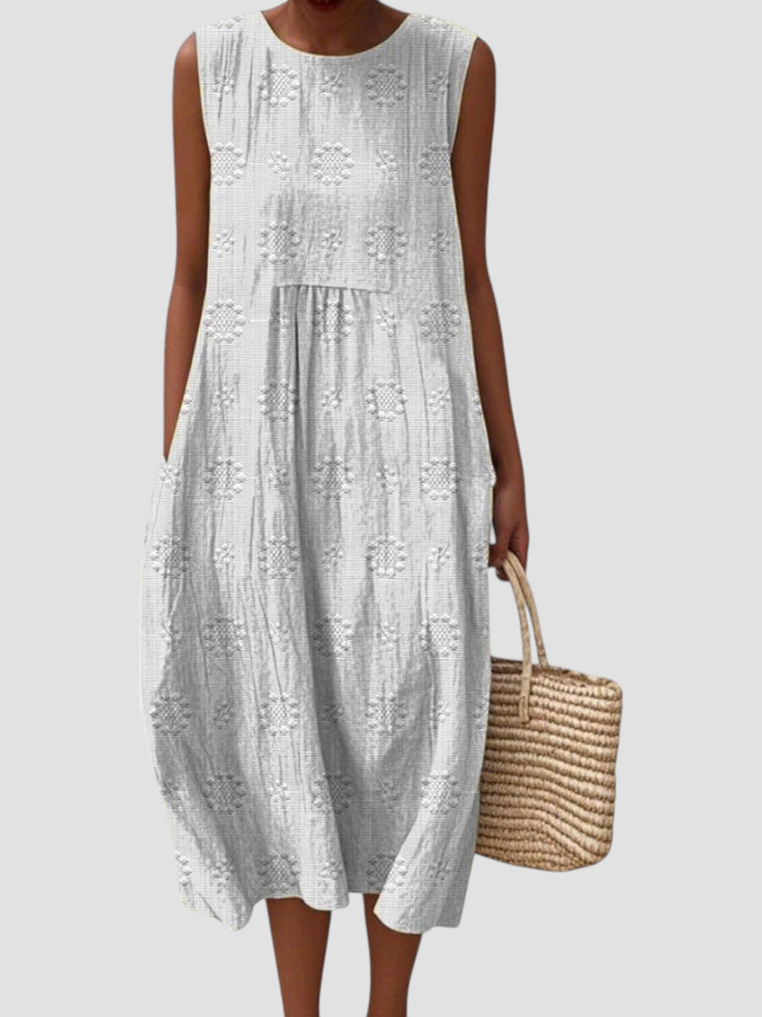 Elodie | Women's Sleeveless Textured Linen Midi Dress