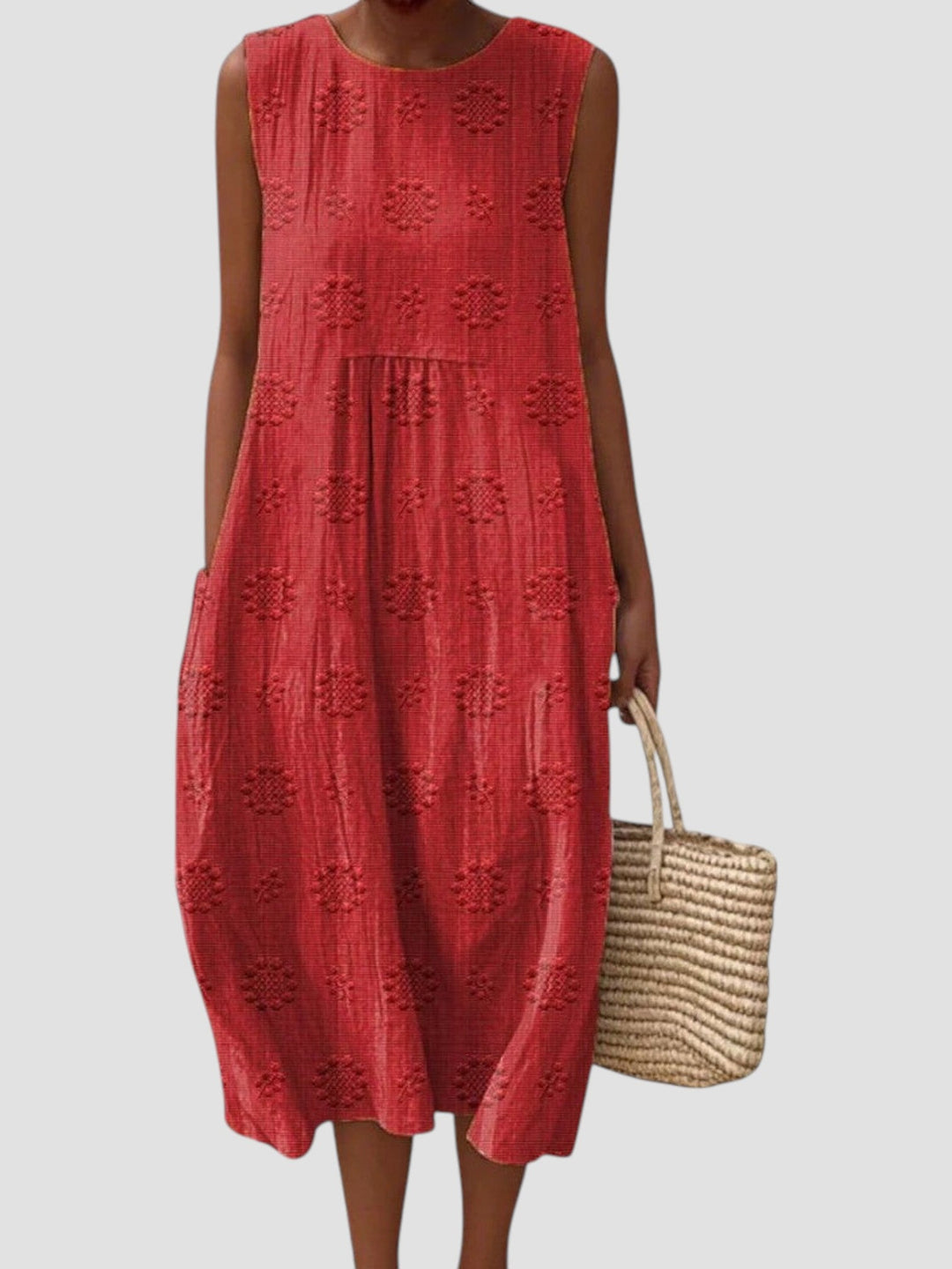 Elodie | Women's Sleeveless Textured Linen Midi Dress