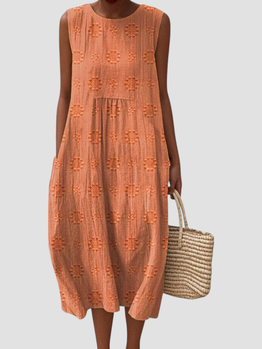 Elodie | Women's Sleeveless Textured Linen Midi Dress
