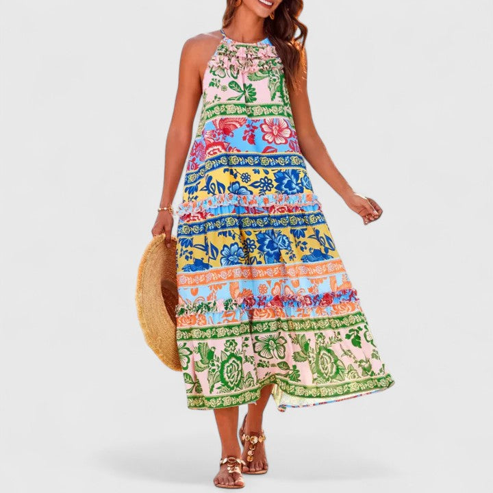 Marisol | Women's Halter Neck Bohemian Printed Maxi Dress