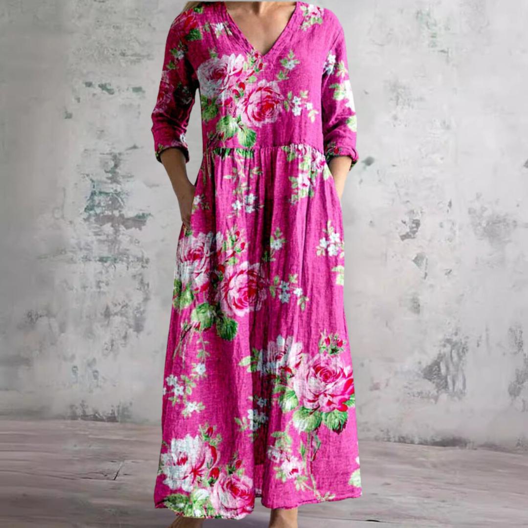 Rebecca | Women's Summer Dress with V-Neck and Floral Pattern