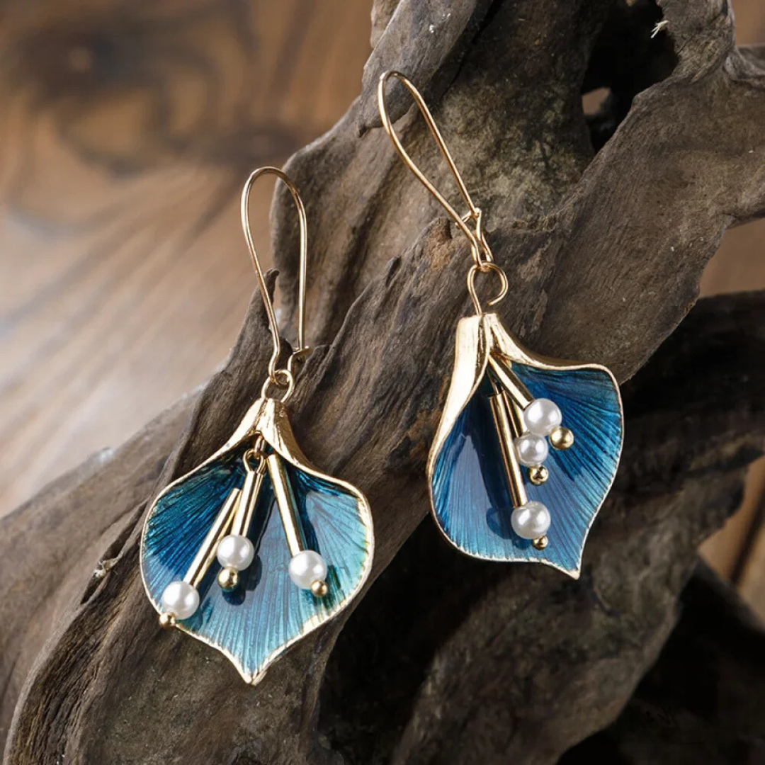 Vintage Blue Lotus Stainless Steel Earrings
