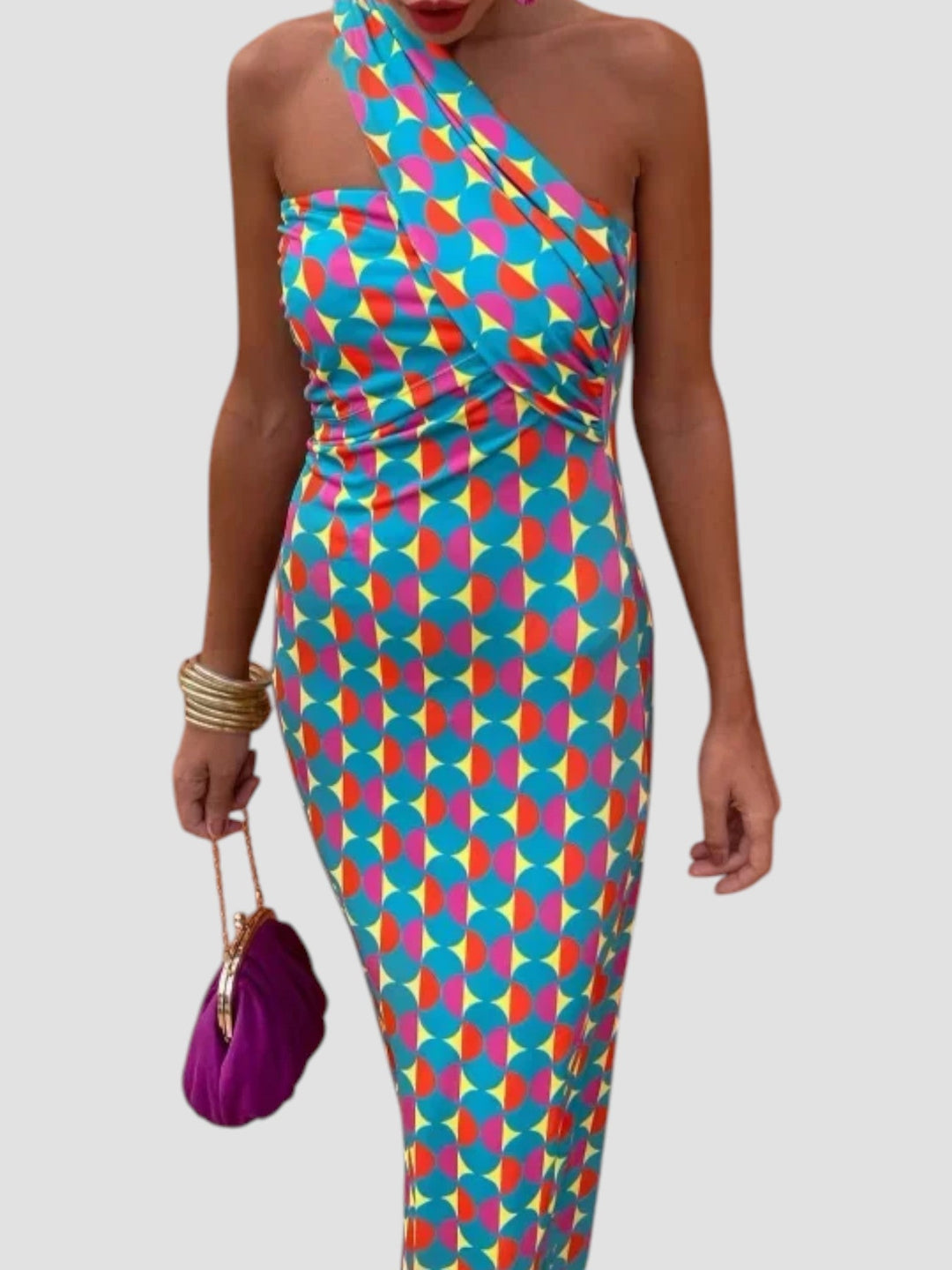 Briony | Asymmetric Printed Midi Dress