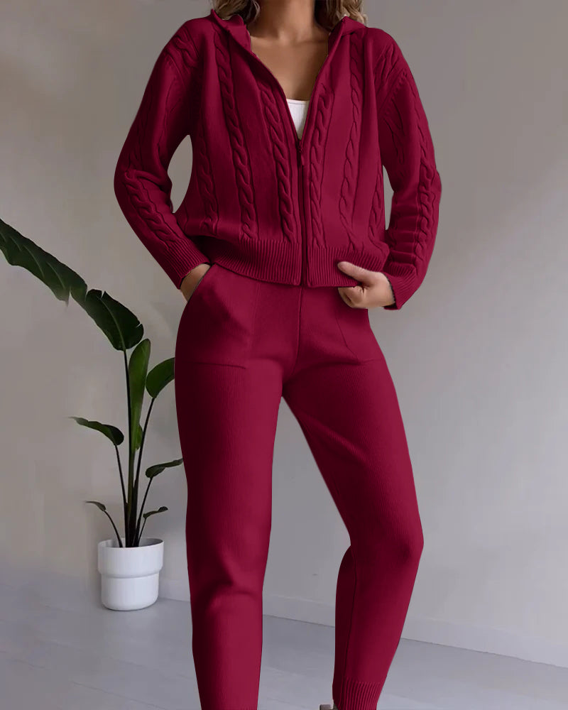 Anouk | Women's Cable-Knit Zip Hoodie & Legging Set