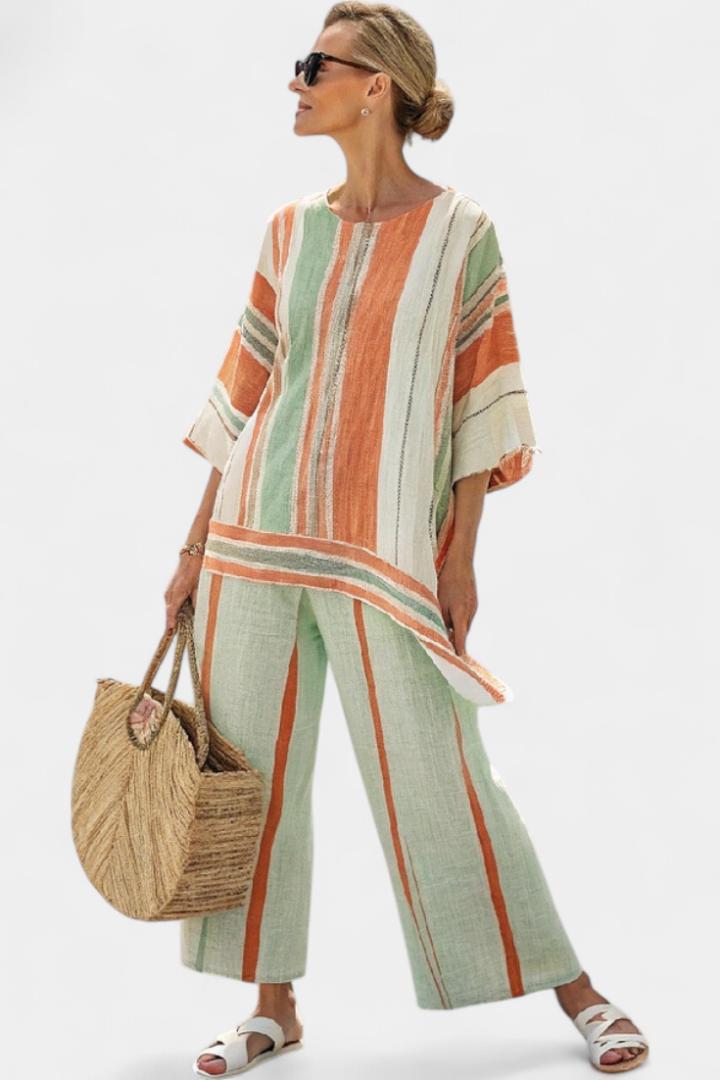Soleil | Vibrant Asymmetric Top and Relaxed Wide-Leg Pants