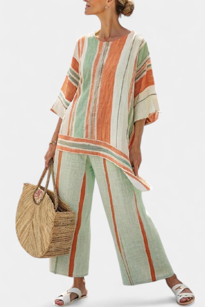 Soleil | Vibrant Asymmetric Top and Relaxed Wide-Leg Pants