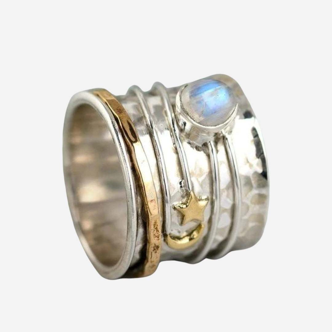 Star and Moon Moonstone Spinner Ring